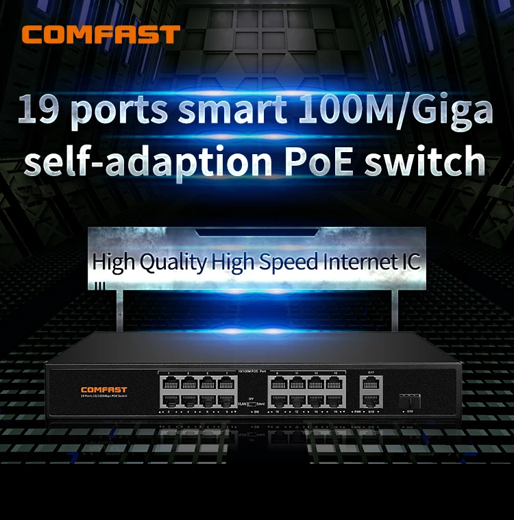 Comfast 16 портов 10/100 м POE RJ45 сетевой коммутатор 48V с 2 порта канала
