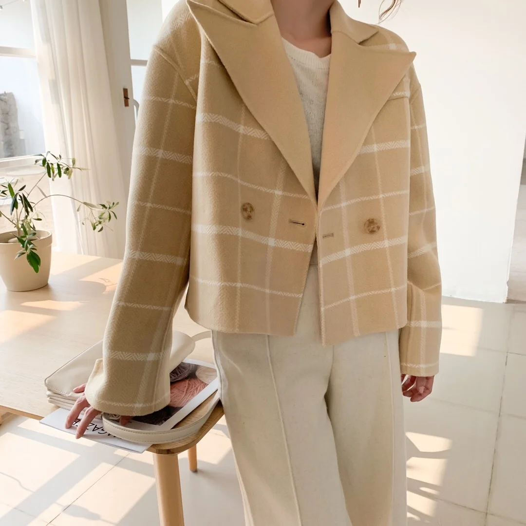 Элегантный стильный женский тренчкот, удобное двубортное пальто из кашемира и шерсти, пальто по бокам