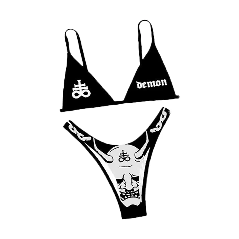 New Design Punk Style Sexy Ladies Bikinis Swimwear Cute Bikini Sets Two-Piece  High Waist Backless Swimsuits
