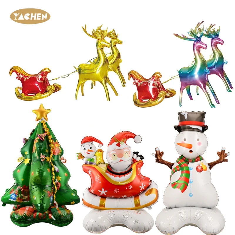 Yachen merry christmas ballon standing 3D foil snowman christmas tree santa claus balloon for christmas party decorations
