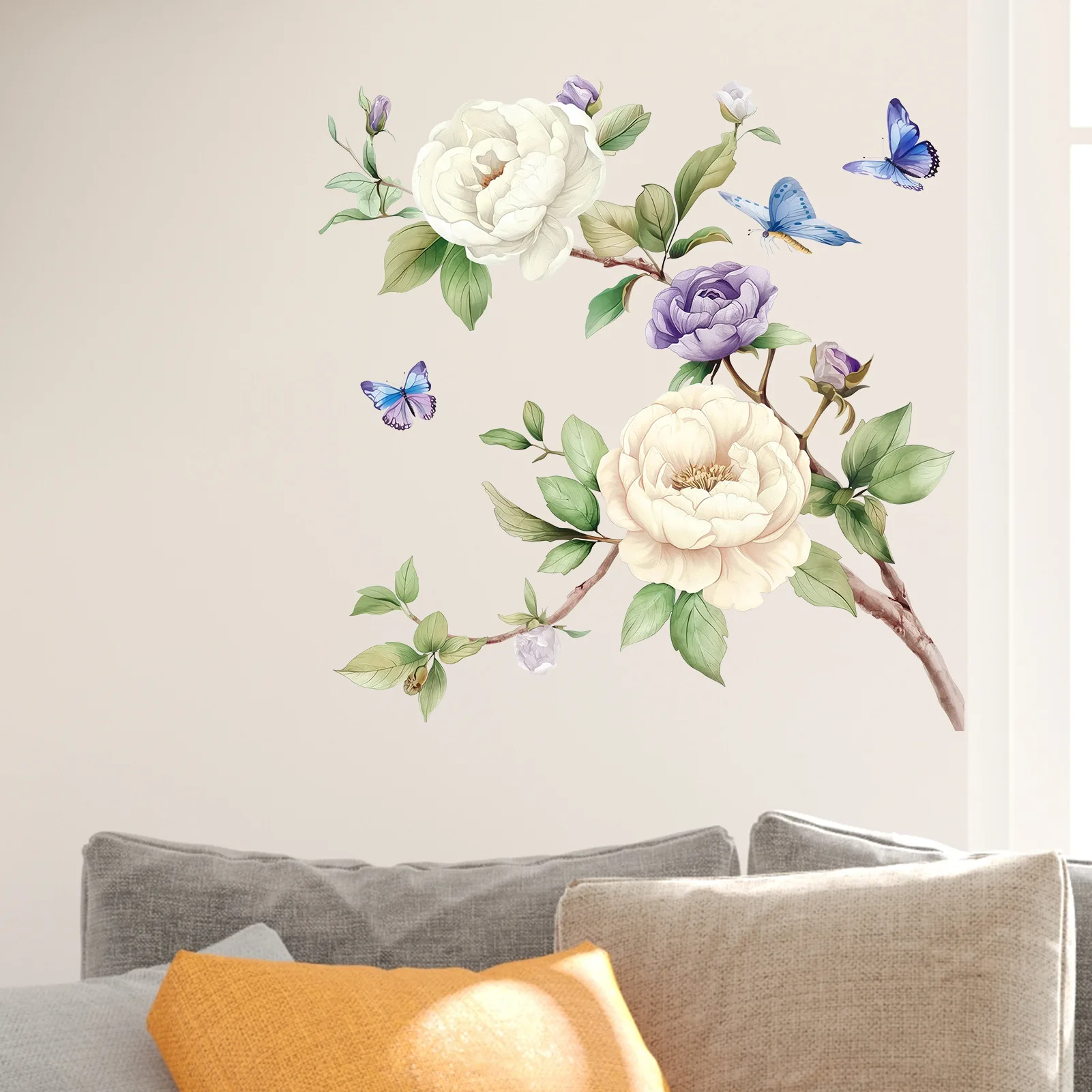 Pvc Wallpaper Peony Flowers Butterfly Wall Stickers Flower Sticker For Room Decoration