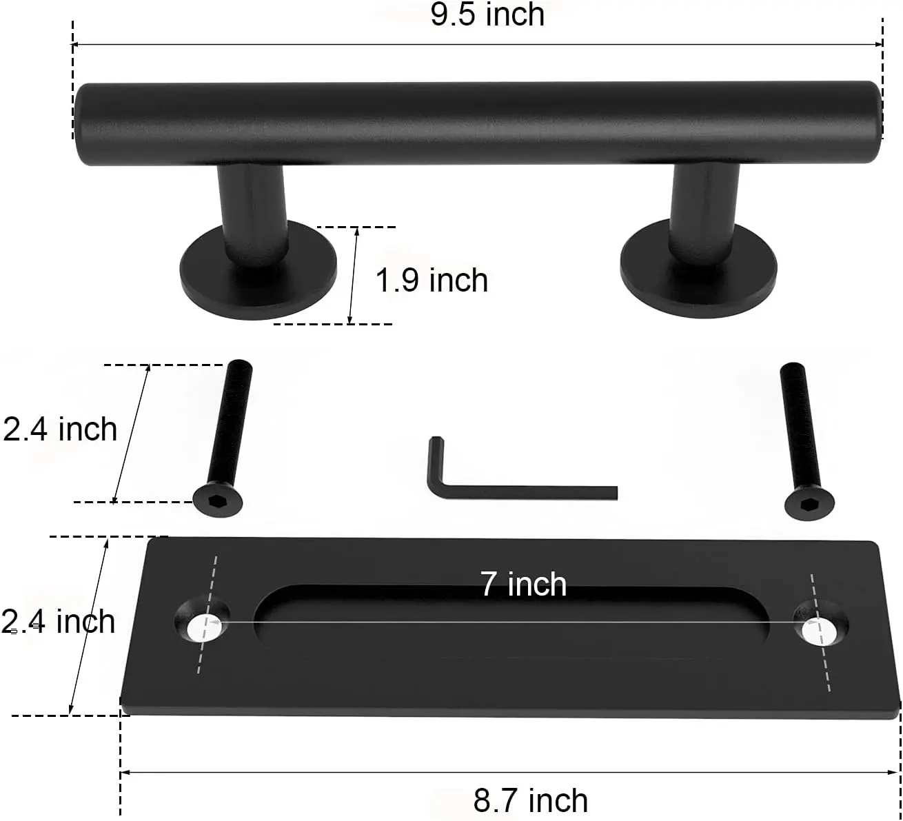 Heavy Duty Powder Coated Black Finish Matches Industrial Design Hardware Kits Flush Pull Barn Door Handle