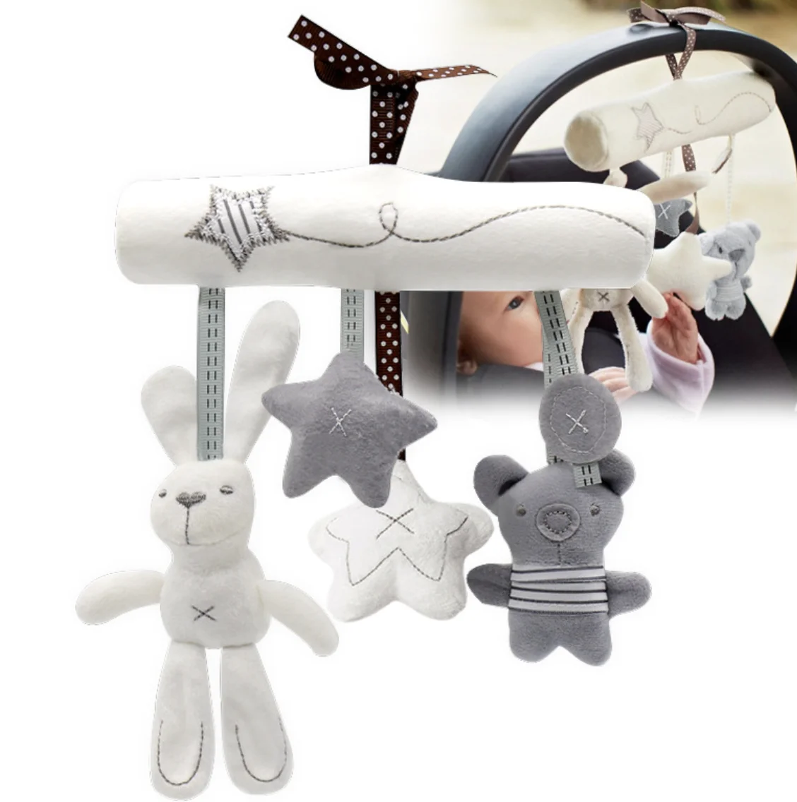 Baby Bed Bell Musical Mobiles Toy With Soft Stroller Crab Hanging Plastic Plush Cot Rabbit Pig bear Felt Crib Baby Mobile Toys