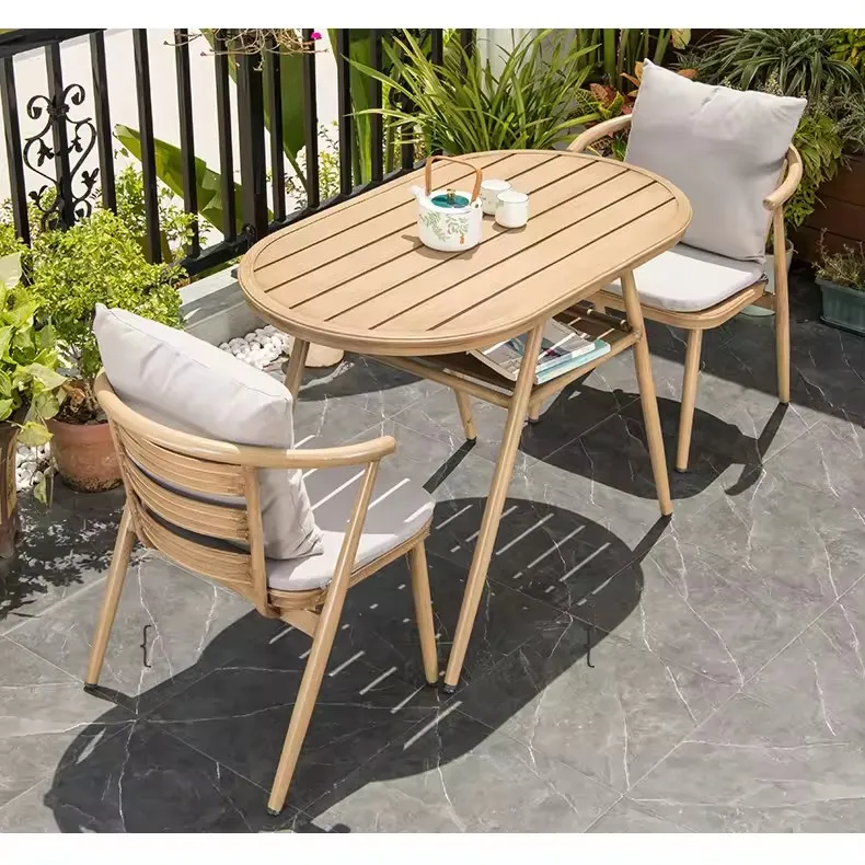 ZUOAN Morden Outdoor Balcony Table and Chairs Set Leisure Garden Furniture for Small Area Convenient Double Layer Design