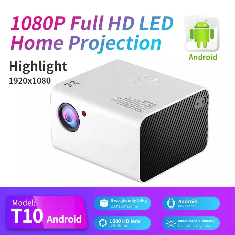 T10 5000 Lumens 200 ANSI WIFI BT Android Smart Projector 1920*1080P Full LED Home Theater Beamer
