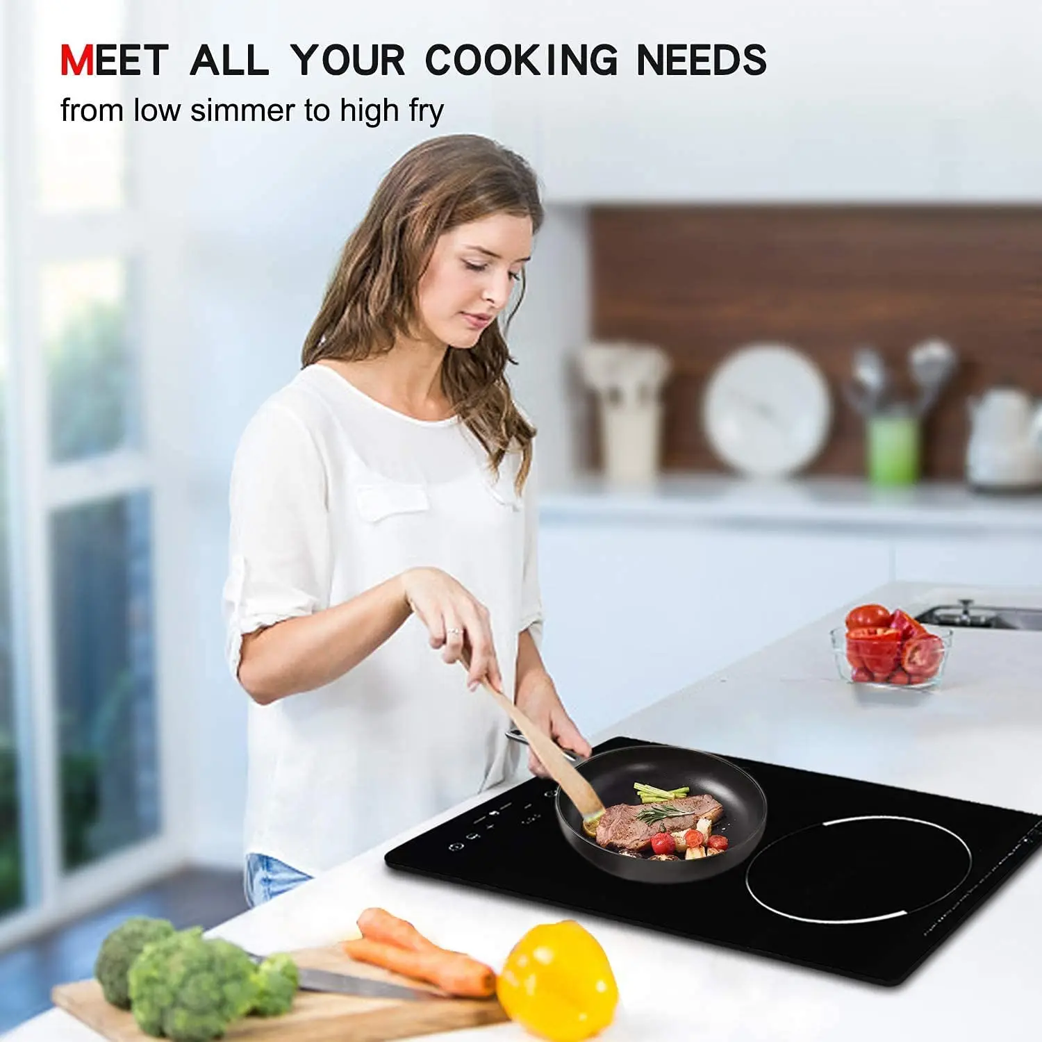 Integrated Stove Double Hobs 2 Hot Plate Induction Cooker Commercial Hob 3 Bunner Induction Cooker Black Electric Touch Screen