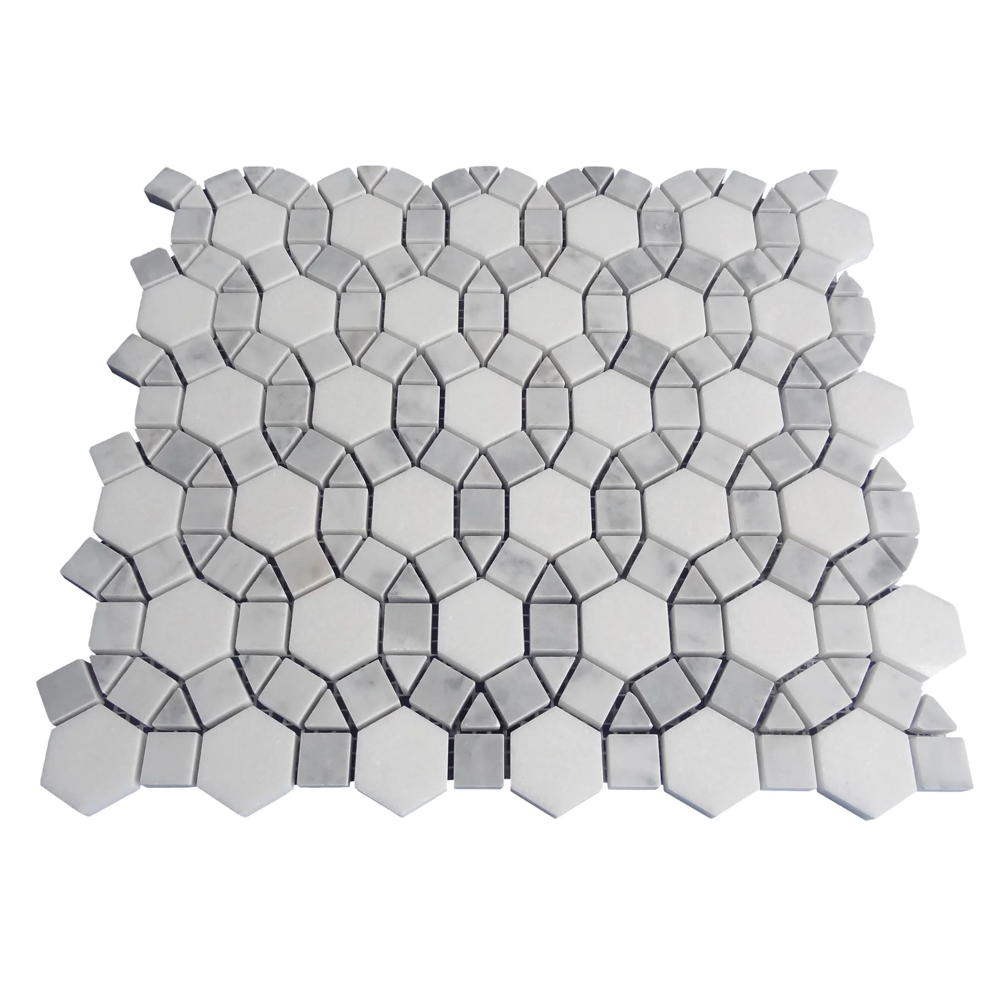 Carrara white and bardiglio gray honeycomb mosaic floor tile