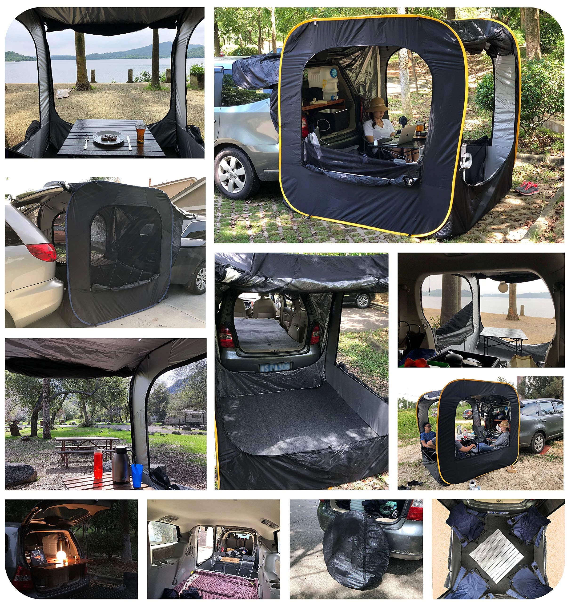 Black Water Proof Anti-uv Cube Pop-up Cabin Car Rear Tent Car Tail Tent Pop Up Suv Car Tailgate Tent