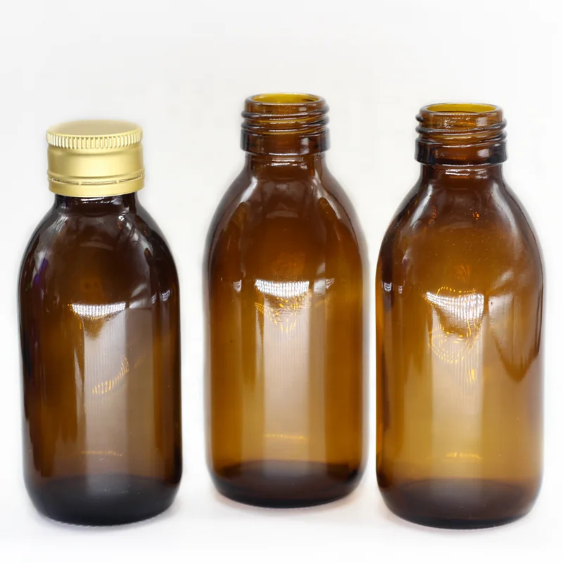 Syrup glass bottle 50ml 100ml amber color with gold covers for cough syrup
