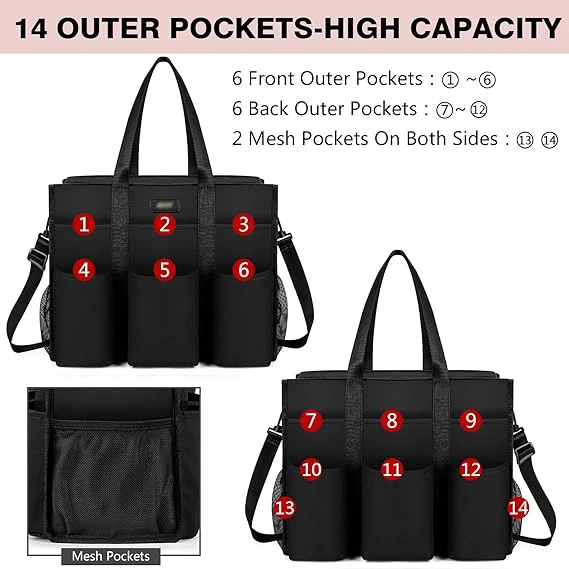 Multiple Pocket Lightweight Organizer Handbag Utility Foldable Reusable Teacher Tote Bag for Women