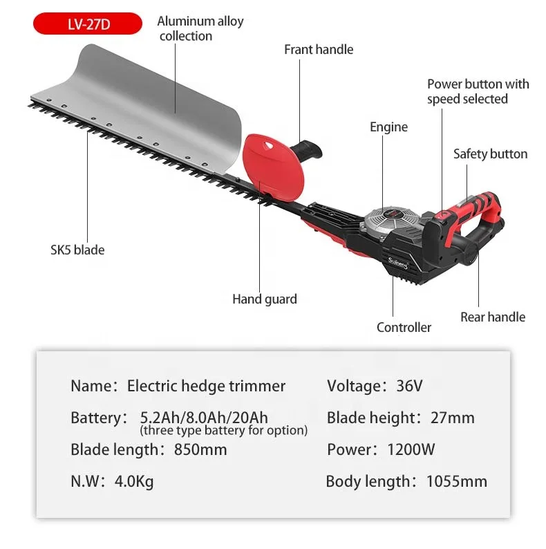 Electric Cordless Hedge Trimmer LV-20D Gasoline Hedge Trimmers 42V 20AH Battery  Garden Tool