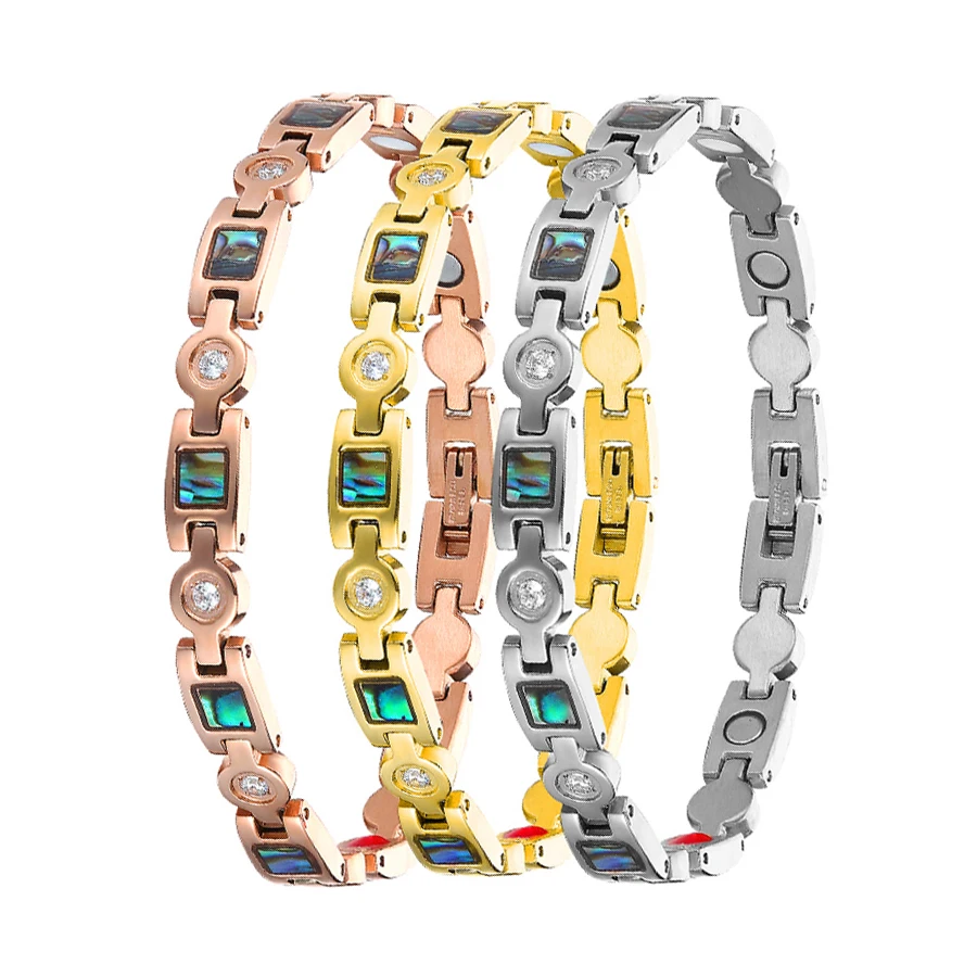 Women Shell Crystal Magnetic Stainless Steel Bracelets