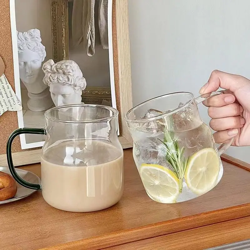 575 ml High borosilicate glass single-layer water cup, large belly cup, milk cup, heat-resistant glass colored handle cup