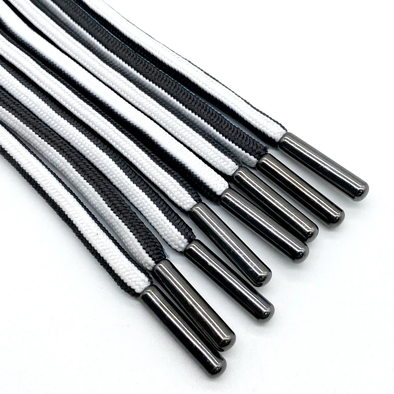 Custom Color Elastic Cotton Braided Drawstring Cords Flat and round Shape for Clothing Hoodies Durable Metal Draw Cord