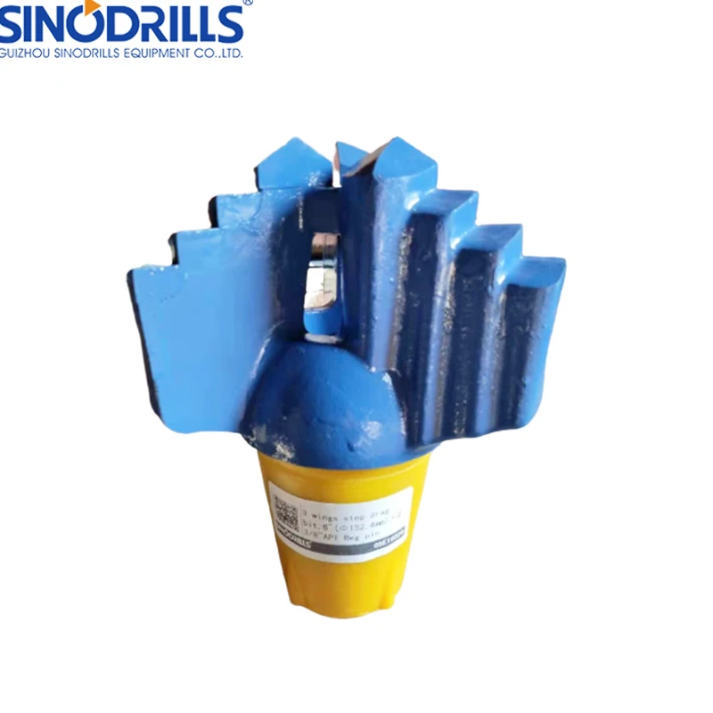 Multi Function 2.3/8 API Reg Pin 3 Wings Step Drag Drill Bits for Water Well Drilling Work 6 Inch (152mm)