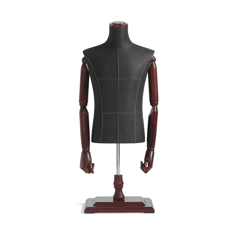 Wholesale Boutique Upper Half Body Mannequin Adjustable Height Male Suit Mannequin Torso with Wooden Stand