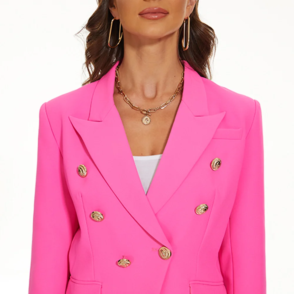 2022 wholesale women jacket fashion women blazer jacket XXL button embellished hot pink  red blazer jacket for women