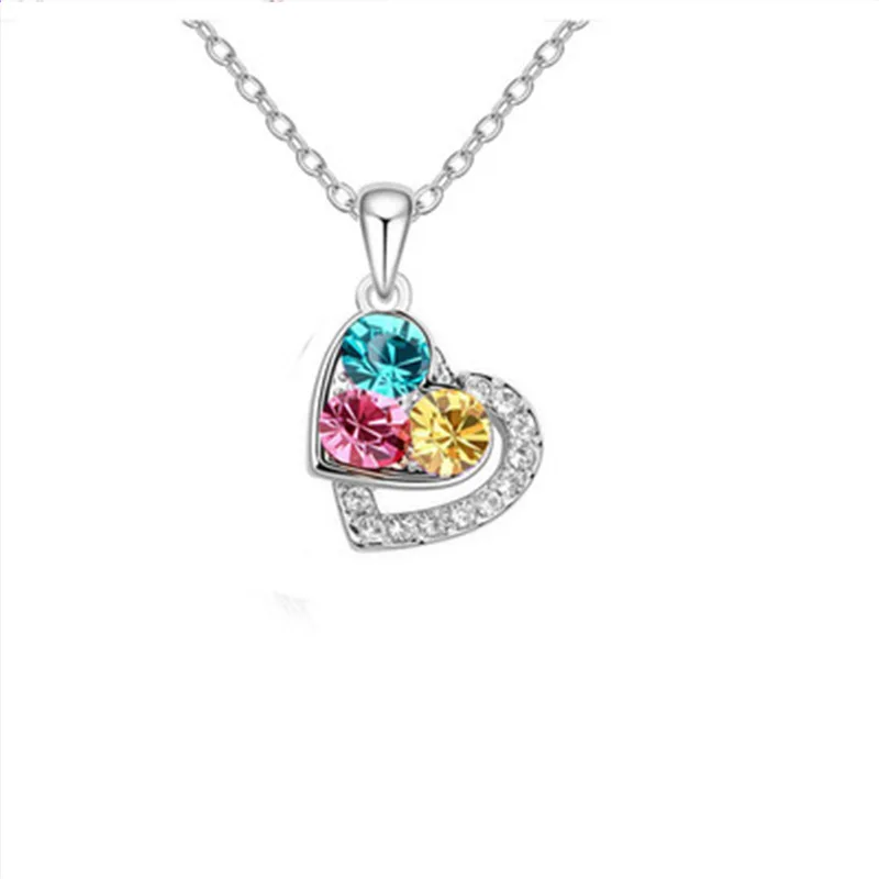 New Arrival Heart Crystal Necklace Bling Diamond Crystal Stud Earrings Necklace Sets for Women Jewelry