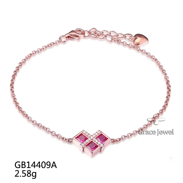 SET14409A Grace Jewelry Modern Unique Gold Plated 925 Sterling Silver Heart Ruby Ring Earring Necklace Bracelet Jewelry Set