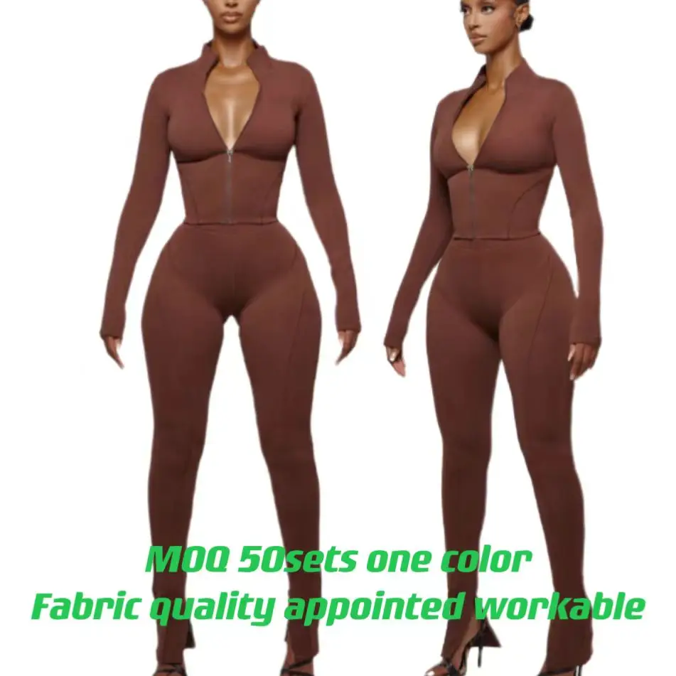 OEM clothing manufacturers custom zip up jacket and legging 2 two pieces outdoor street gym sports training tracksuit set women