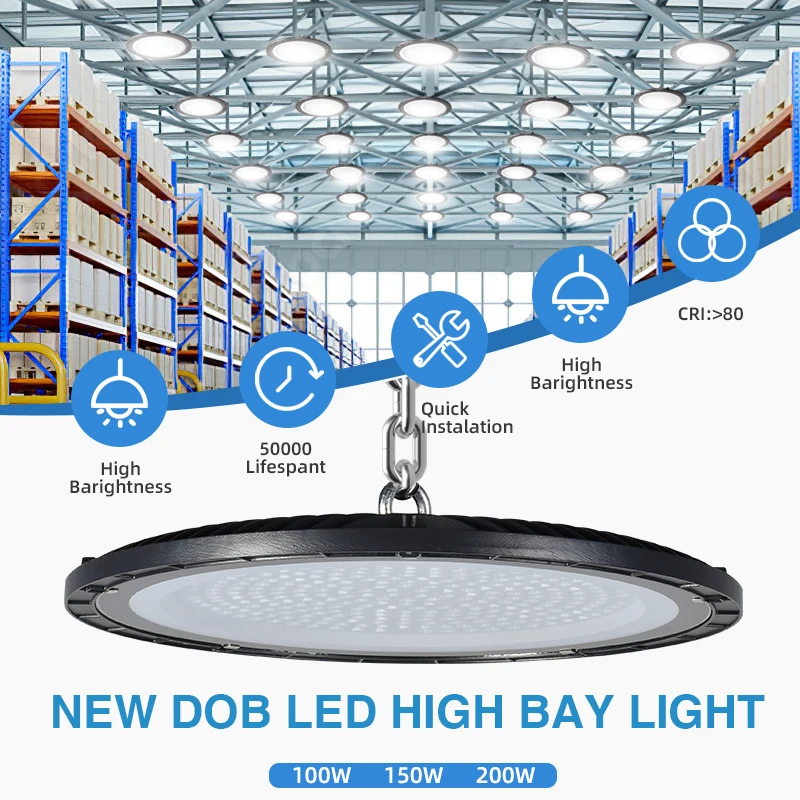 Новый DOB UFO светодиодный светильник высокого отсека Ip65 алюминиевое Внутреннее освещение 200 Вт 150 Вт 100 Вт Светодиодная лампа промышленное приспособление склад