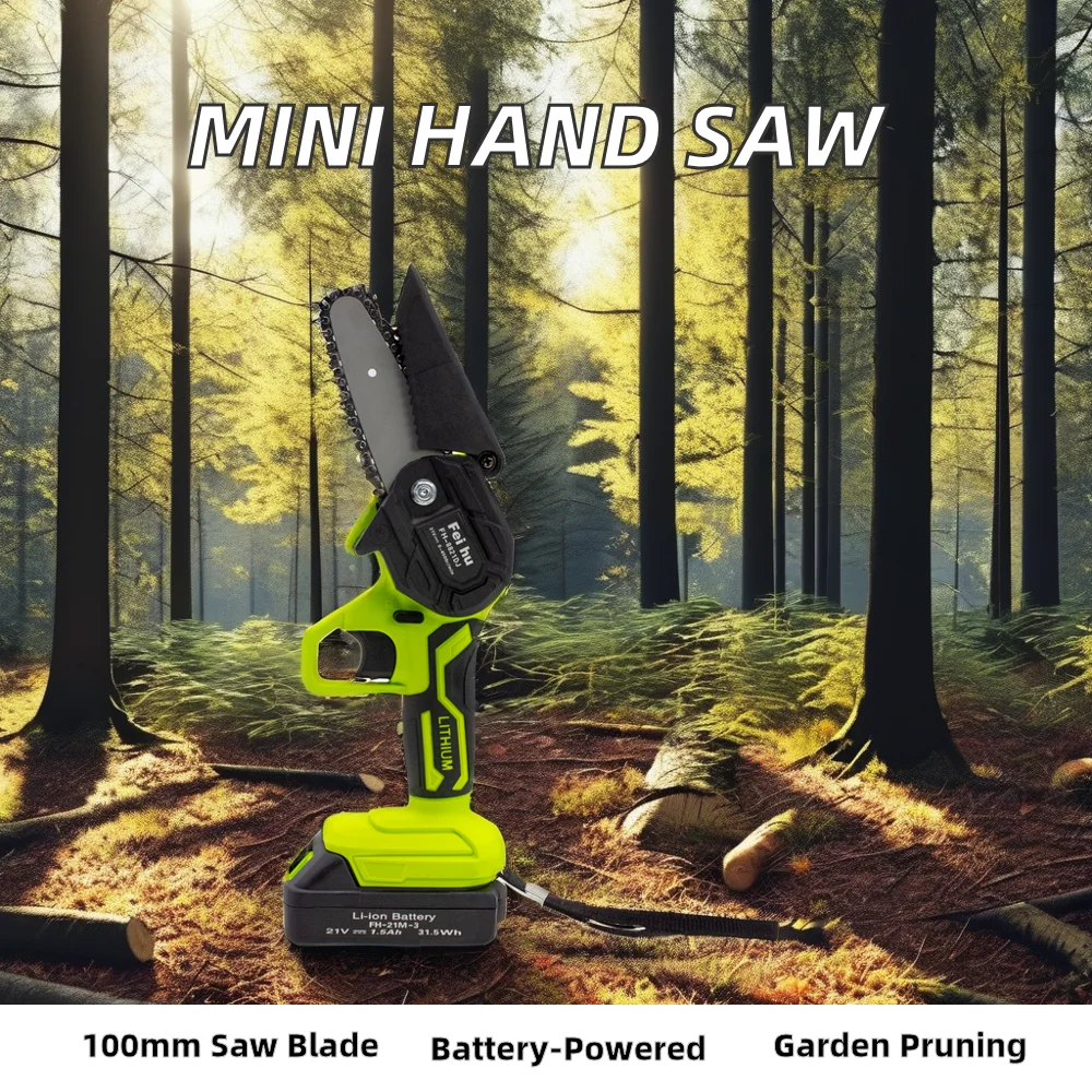 4 Inch Cordless Power Chainsaw Saws Portable Electric Chainsaw Pruning Shears Chainsaw for Courtyard Tree Branch Wood Cutting