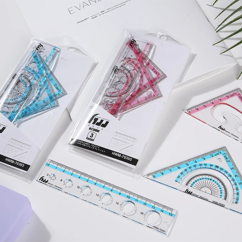 hot sale free sample good perfect quality plastic color printing ruler protractor set square set school pupil stationary set