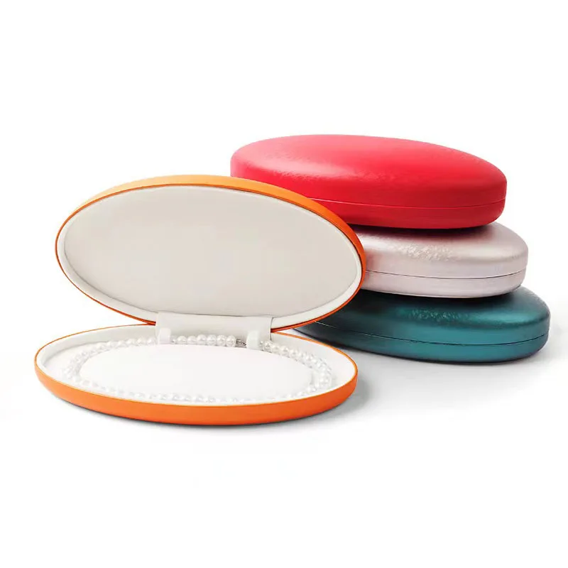 Ready to ship Pearl Box PU Leather Jewelry Storage Oval Shaped Pearl Packaging