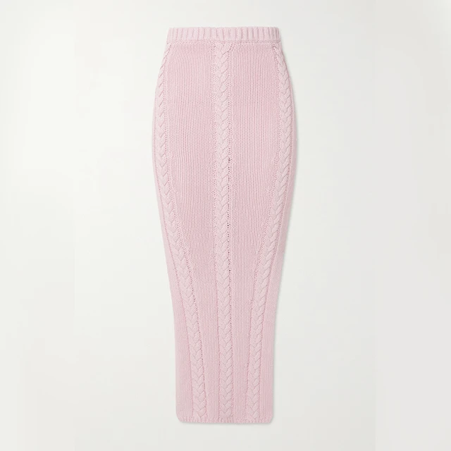Knitwear manufacturer custom Knit SkirtCable Knit Linen Premium Sexy Slit Skirt