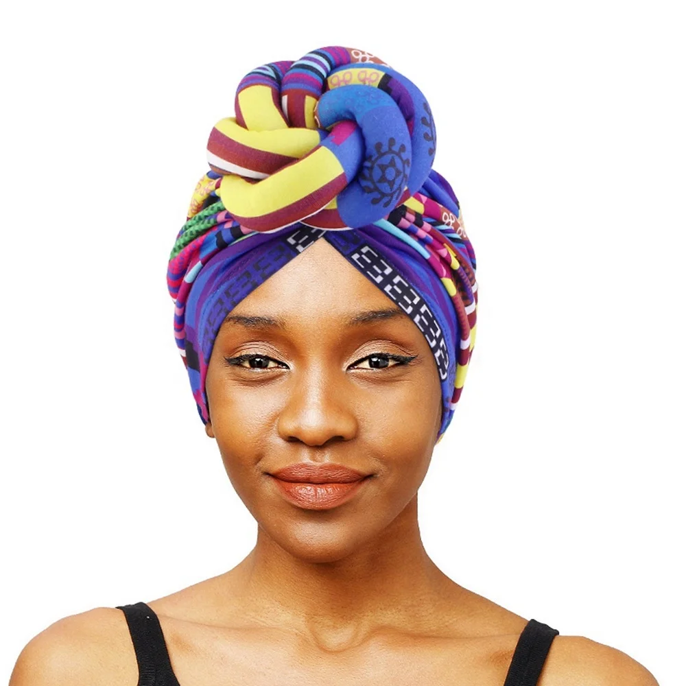 Custom Twisted Hijab Headwraps Elastic African Prints Knot Headband Turban Women