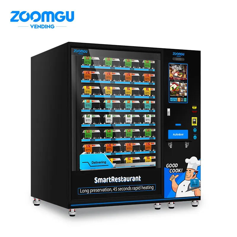 Zoomgu индивидуальный продавец пищевых продуктов автоматический аппарат для продажи пищи горячего питания микроволновый торговый автомат в конвейере