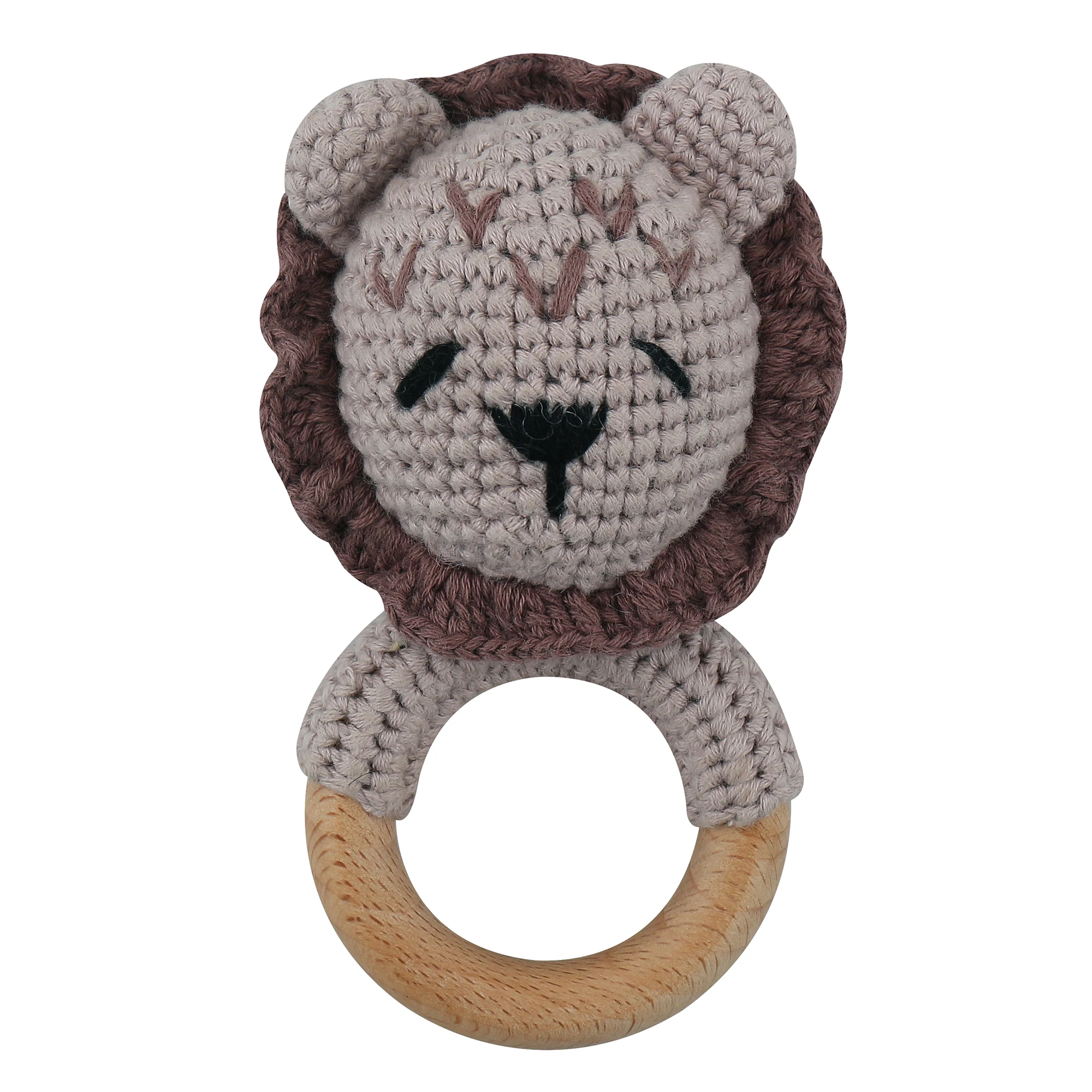 Newborn Gift Bear Shape Baby Teethers Cotton Crochet Rattle Baby Wooden Teethers