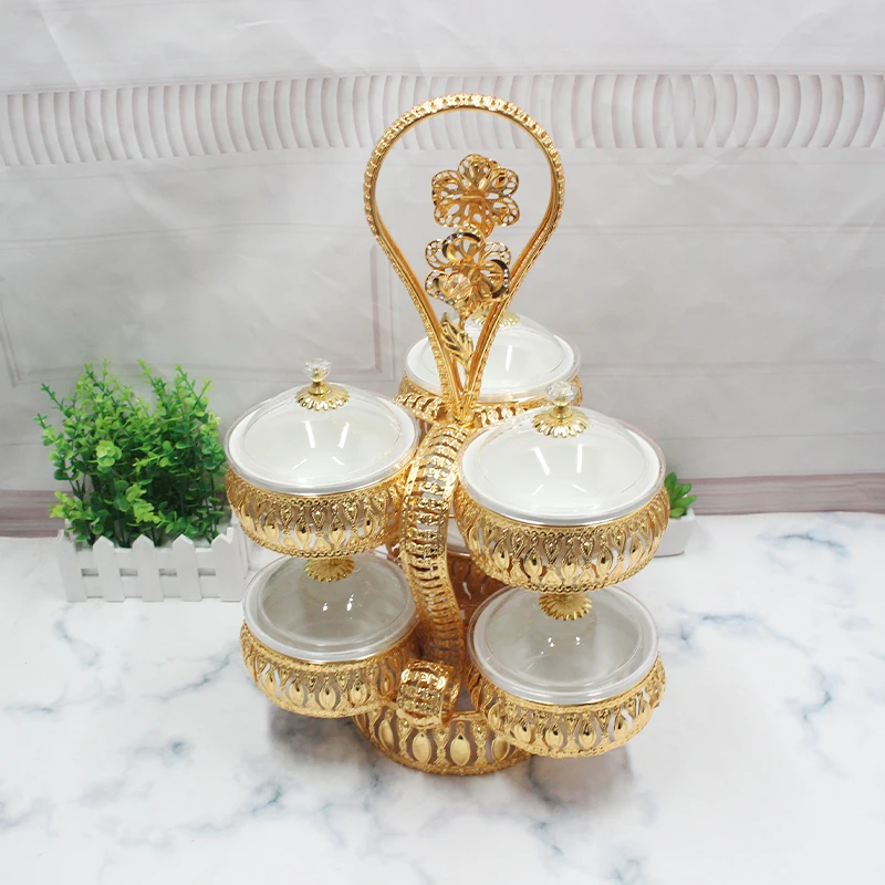 
Fruit Dessert Candy Plate 2 tiers 6 holders Ceramic Bowls Arabic Serving Tray Storage Tableware Gift 