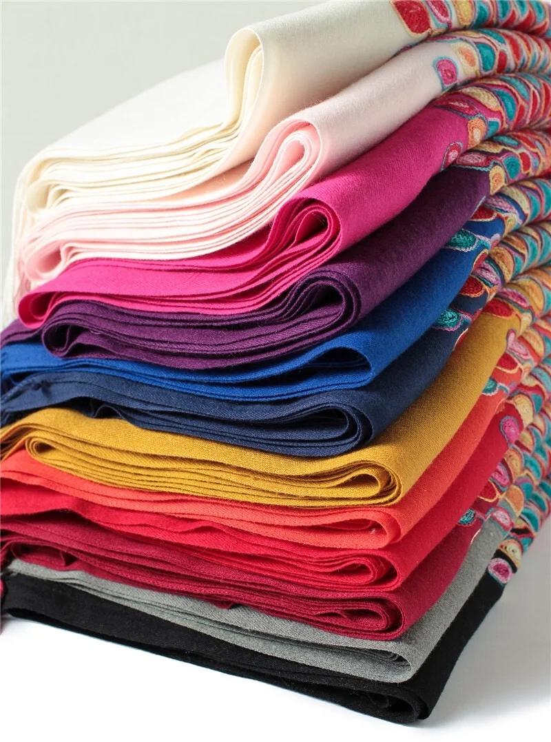 Женский кашемировый шарф из пашмины с вышивкой, плотная теплая Женская шаль с кисточкой