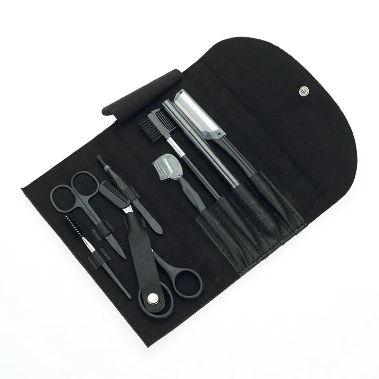 8 Pcs Professional Makeup Beauty Tool Set Eyebrow Grooming Brush Eyebrow Scissors Eyebrow Trimming Kit With Leather Case