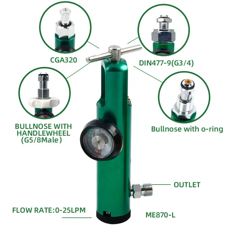 China Manufacturer Medical Click Style CGA870 Oxygen Regulator for Oxygen Cylinder & Tank
