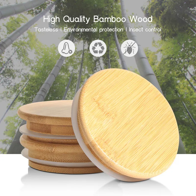 Set of 3 60oz Round Food Storage glass Container Jar with Sealing Bamboo Lid for Noodles Flour Cereal Rice Sugar Tea Coffee