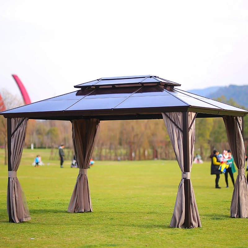 
Outdoor Gazebos High Quality Garden Morden 3*4M Luxury Aluminium Hardtop Double Polycarbonate Roof Gazebo 