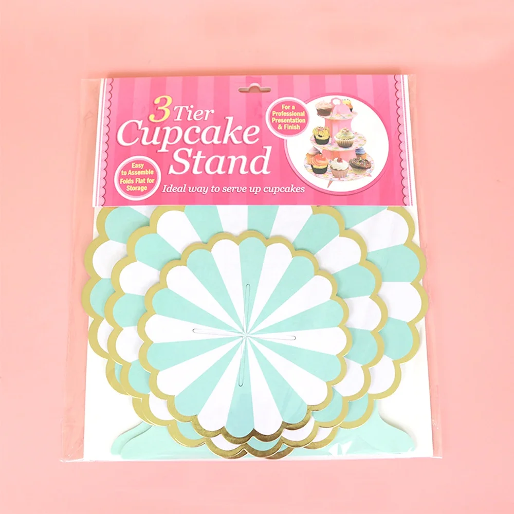 3-Tier Paper Cake Stand Cardboard Dessert Cupcake Stand Display Rack for Happy Birthday Wedding Party Decor