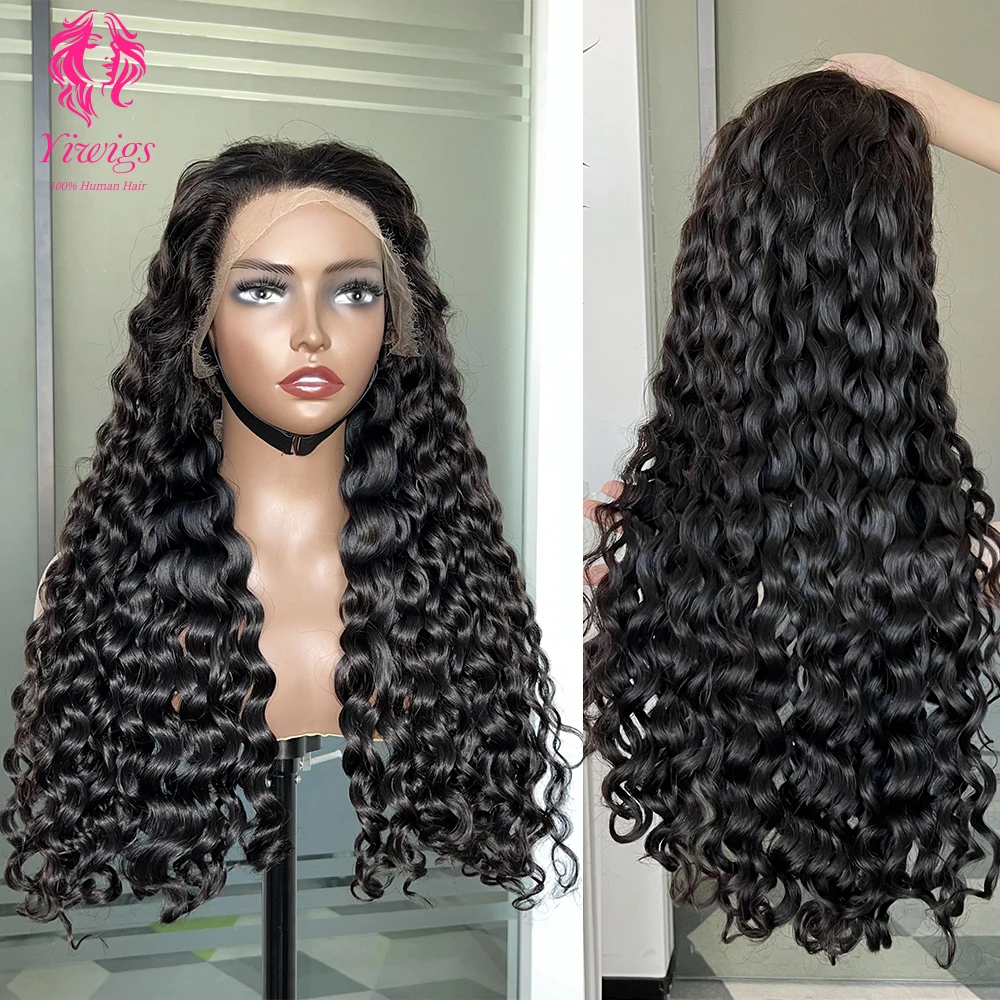Deep Wave 13x4 HD Transparent Lace Frontal Wigs Pre Plucked Deep Wave Raw Virgin Indian Human Hair Lace Front Wig