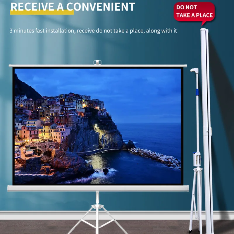 100 Inch 16:9/4:3 Portable Floor Tripod Stand Projector Screen Manual Pull Up Self-locking projection screen  For Office or home