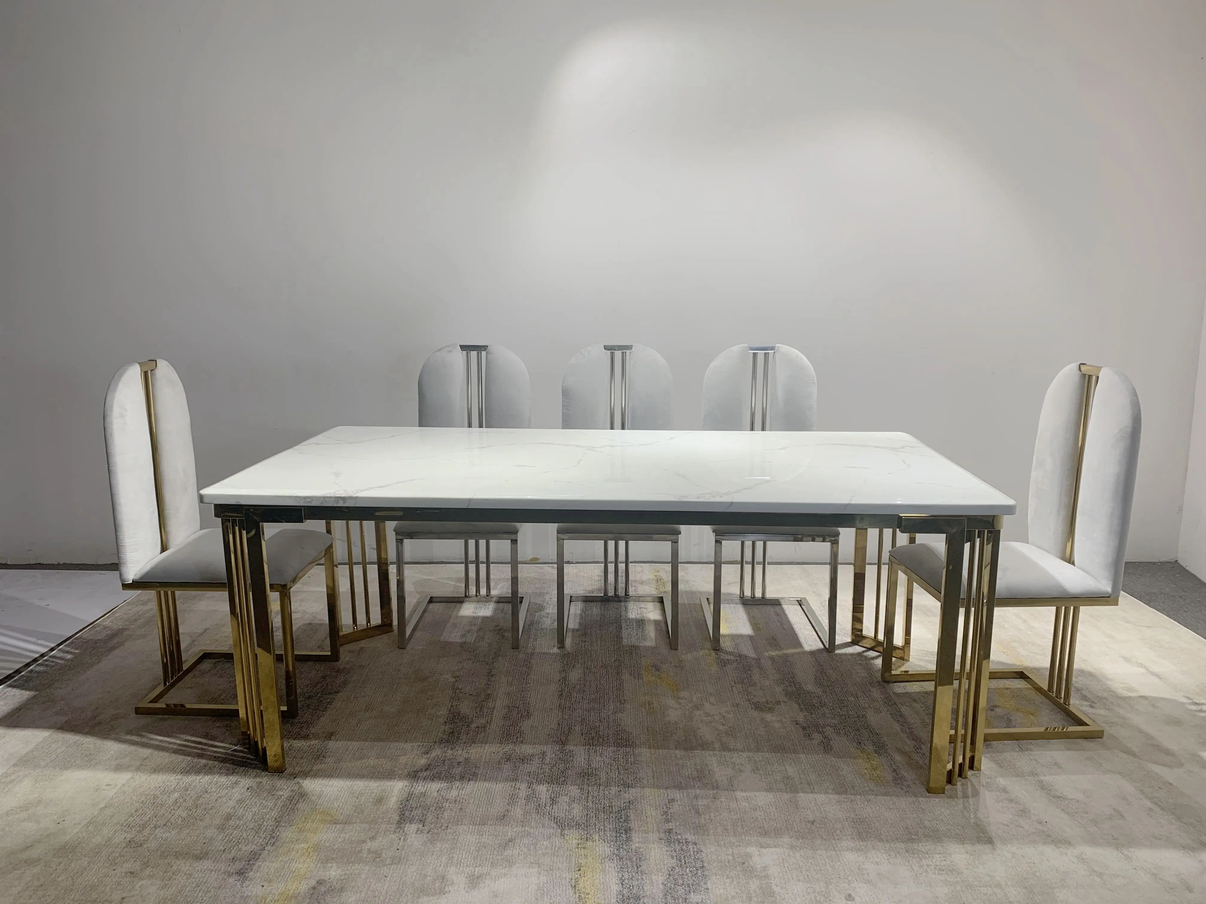 5780 Luxury  gold chromed dinning table set 8 chairs dining room furniture