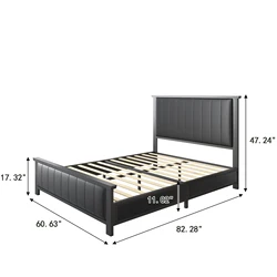 Wholesale Bedroom Full Upholstered Metal Wood Slat Bed Frames with High Headboard