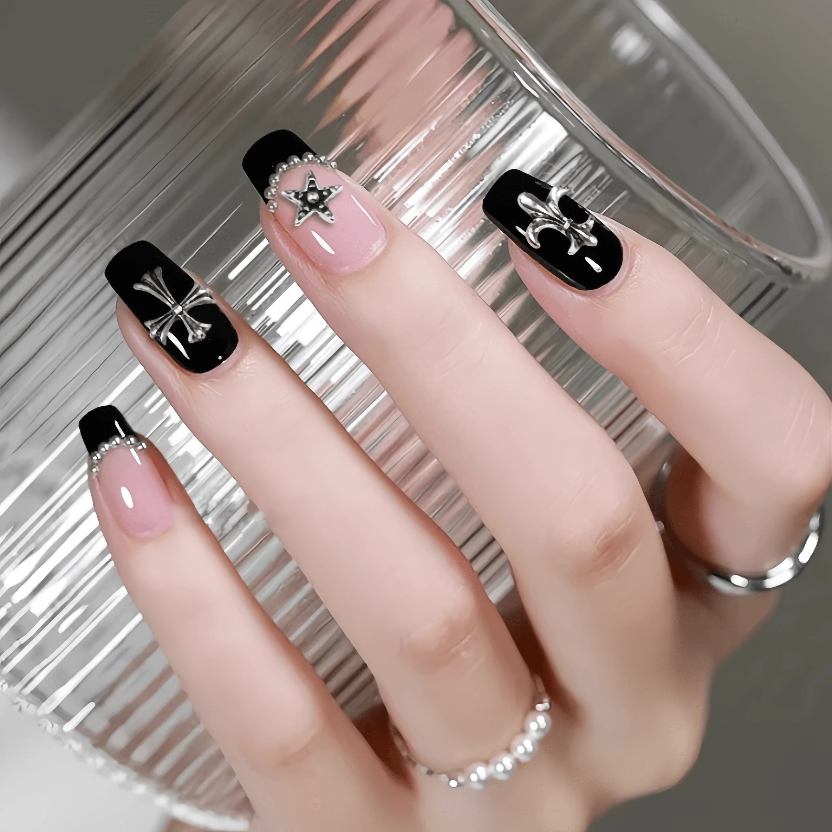 Retro Chrome Hearts Nail Art Accessories 2024 New Internet Celebrity Nail Decoration Metal Rivet Patches Mixed Pack