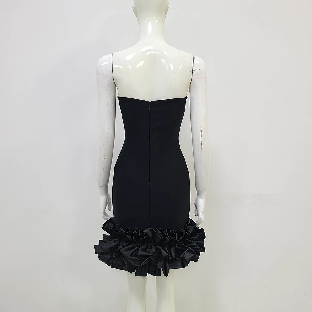 New Arrival High-quality Strapless Sleeveless Mesh Pooper Skirt Mesh Stitching Peplum Birthday Party Club Prom Evening Dress