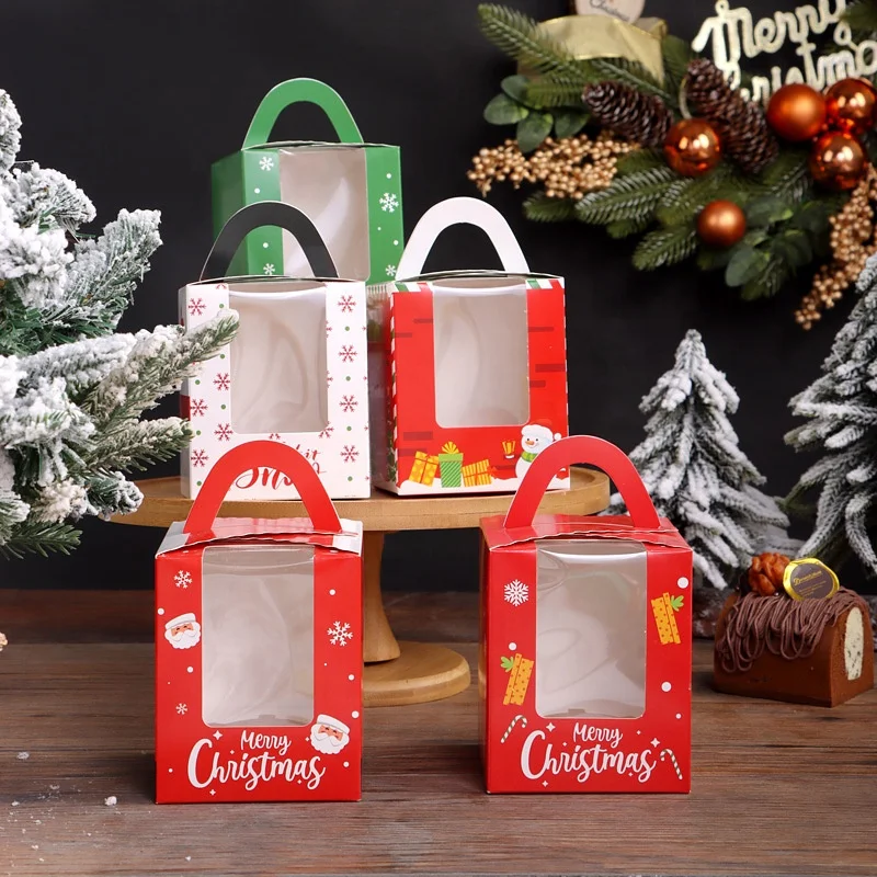 XJH Individual Christmas Portable Single Hole Muffin Box with Transparent PVC Window Cupcake Packaging