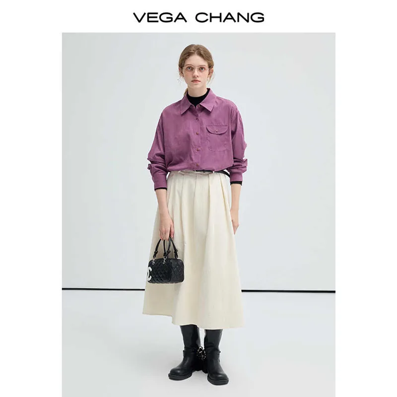 Vega Chang женская фиолетовая Новая повседневная рубашка в стиле ретро простой Свободный топ с длинными рукавами и начистым