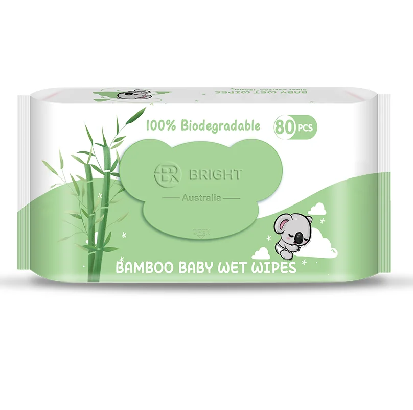 BR Popular selling  Bamboo Biodegradable Baby Wipes Chemical Free 99.9% Pure Water No harsh ingredients