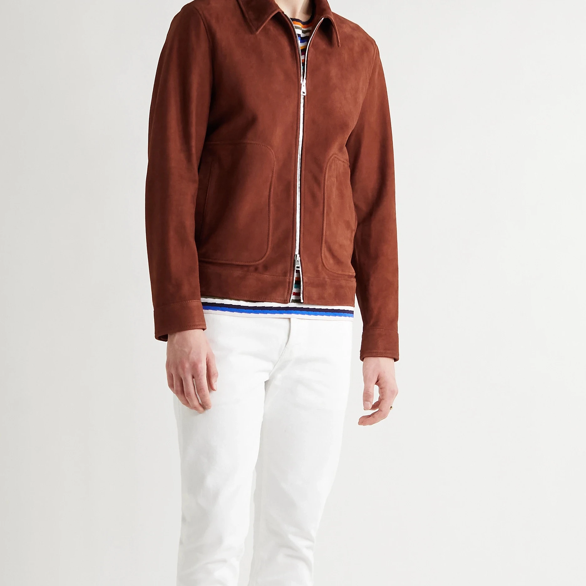 Custom men softshell trucker bomber suede jacket with two zip fastening