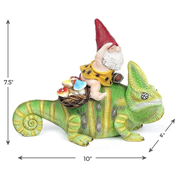 Custom Wholesale Garden Gnome Statue Funny Gnome Riding Lizard Garden Art Outdoor Mushroom Gnome Figurines Decor for Yard